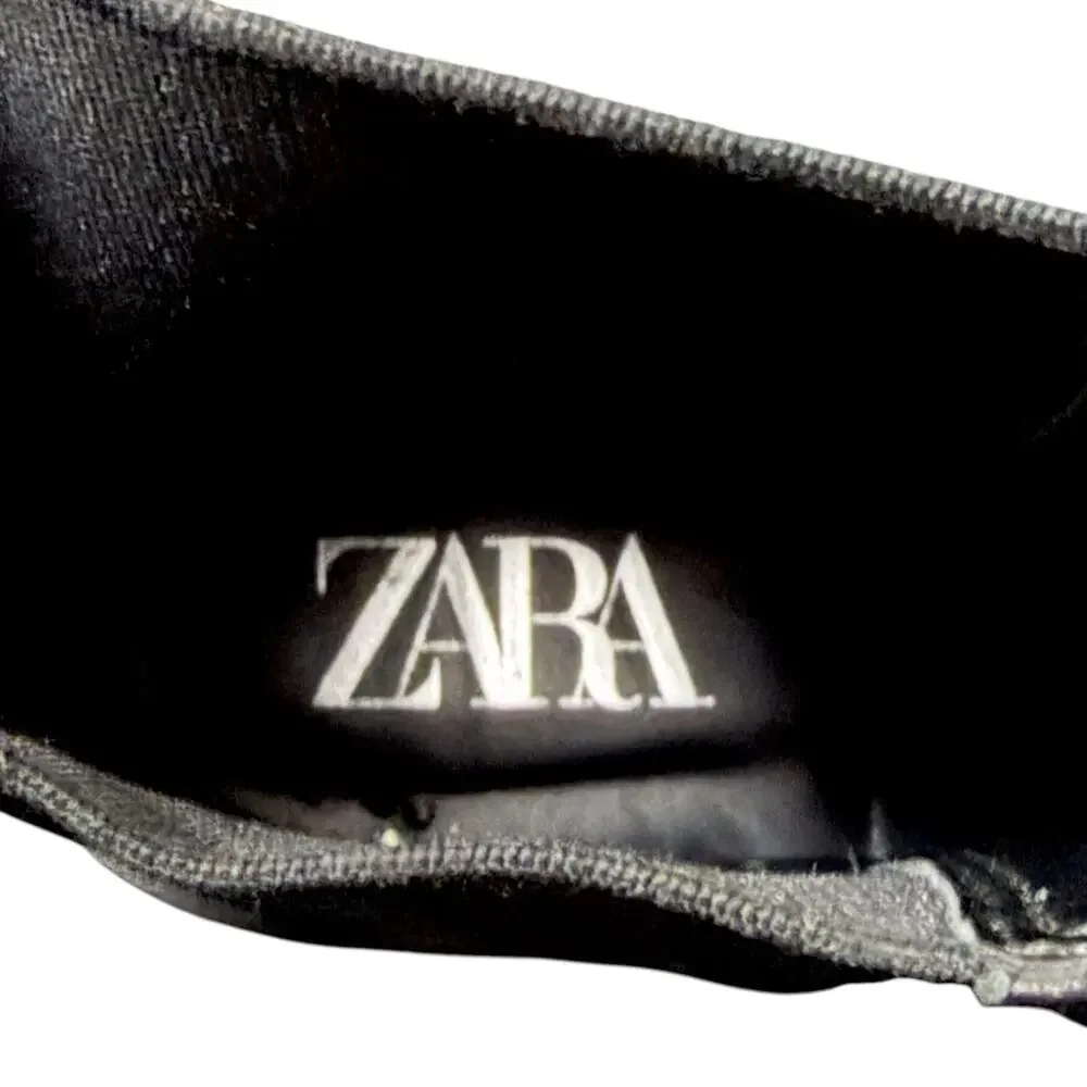 ZARA Flat Platform Black High Ankle Genuine Leather Boots EU 39 Women's 8.5